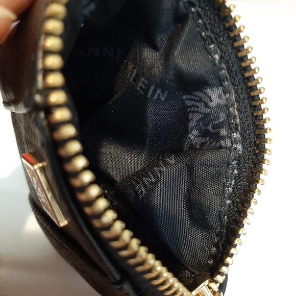 Anne Klein Key Chain Zippered Pouch Bag Charm Black Leather - Picture 4 of 7